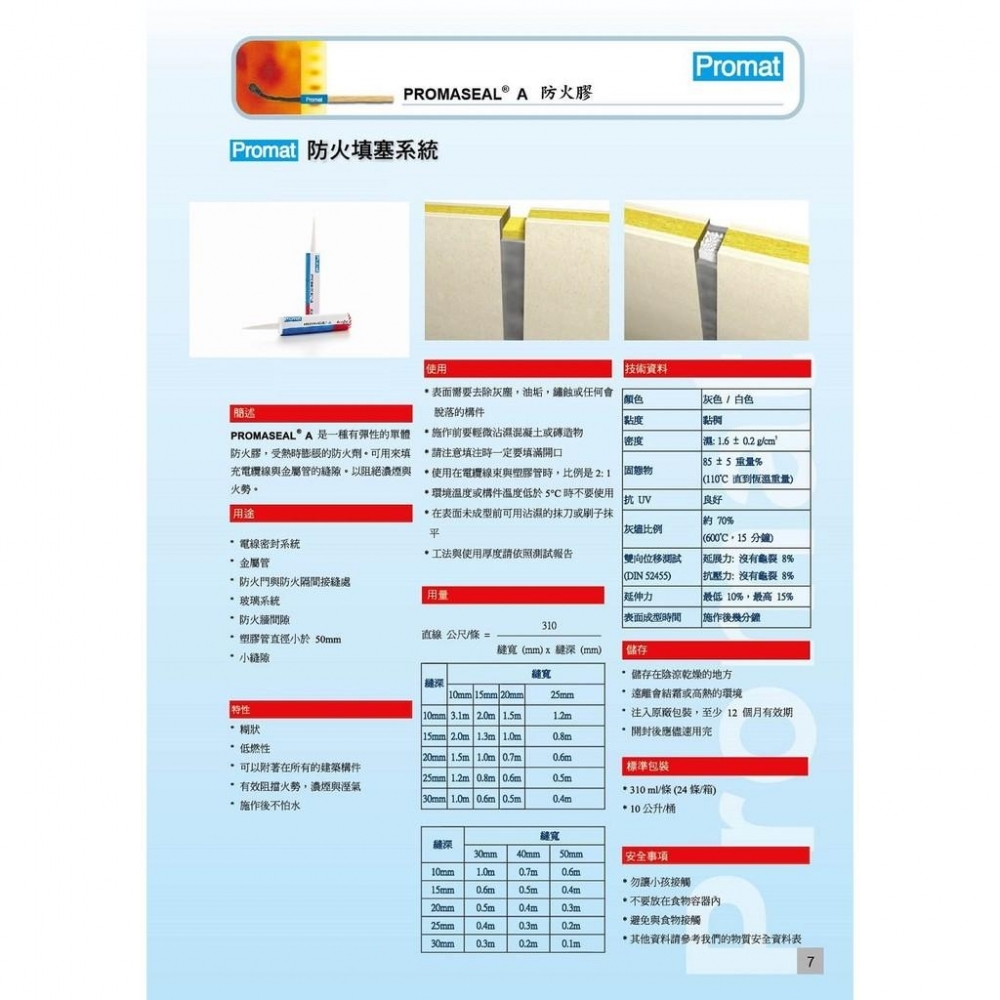 【建築縫隙專用防火填縫膠】PROMASEAL®-A-12條/箱（310ml/條）