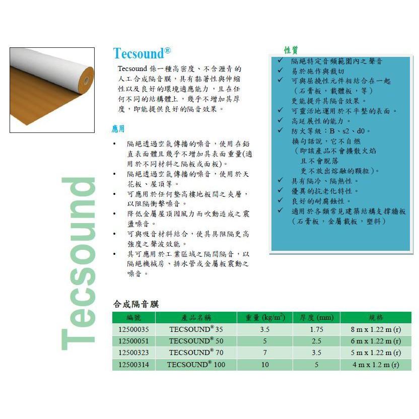 【高效隔音毯/隔音墊 】TECSOUND® 70型無背膠：長5m寬1.22m厚3.5mm
