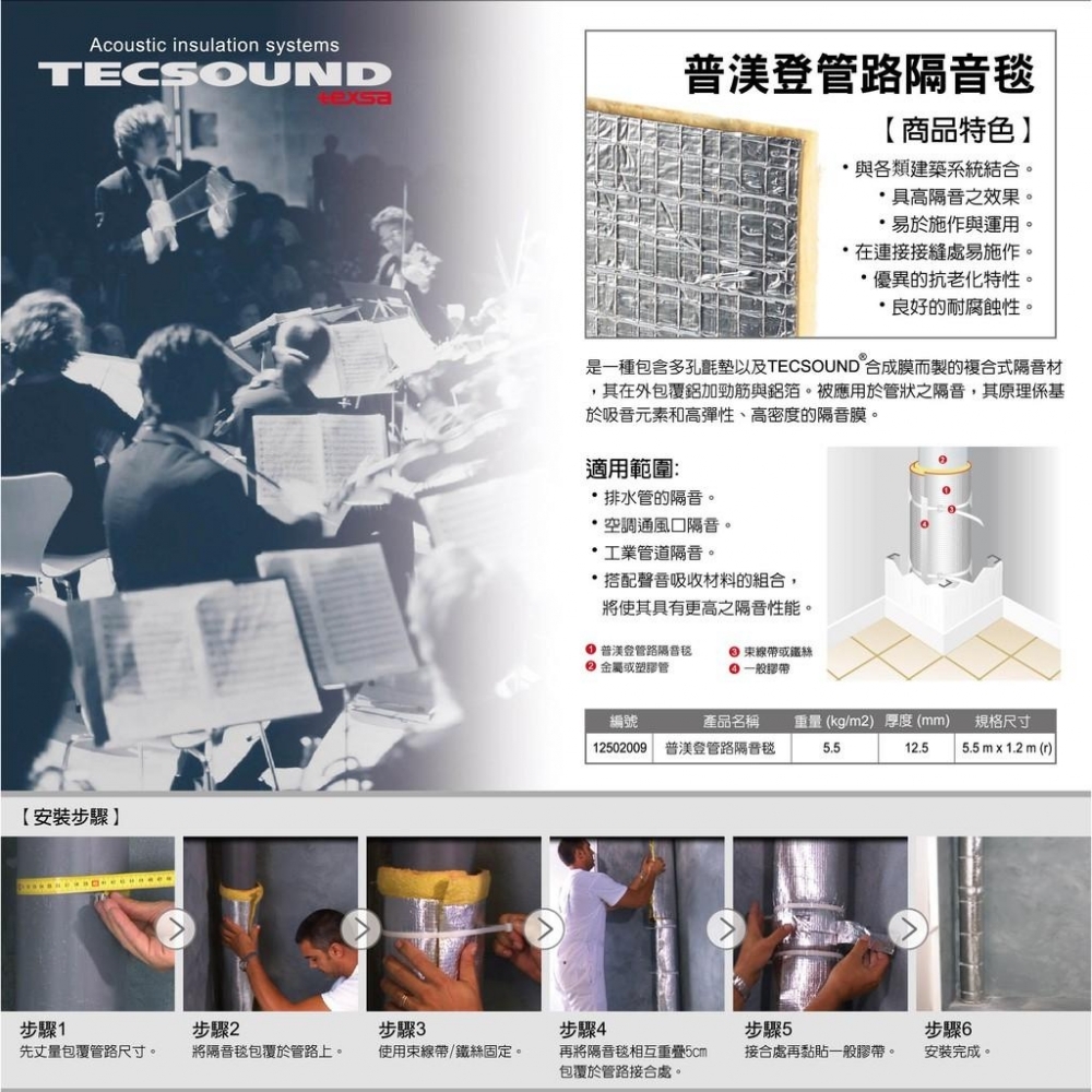 【管路噪音剋星】TECSOUND®FT55AL 西班牙原裝進口 隔音毯/隔音墊