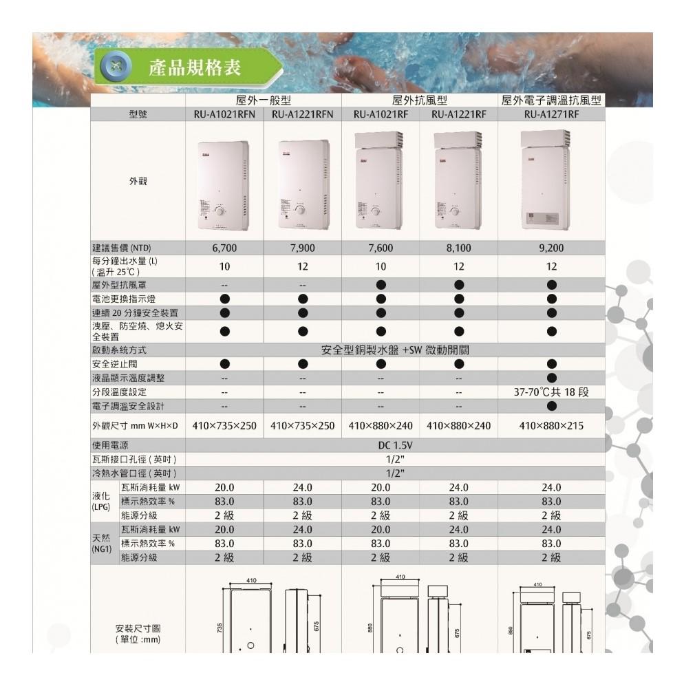 林內 RU-A1021RFN 屋外一般型熱水器