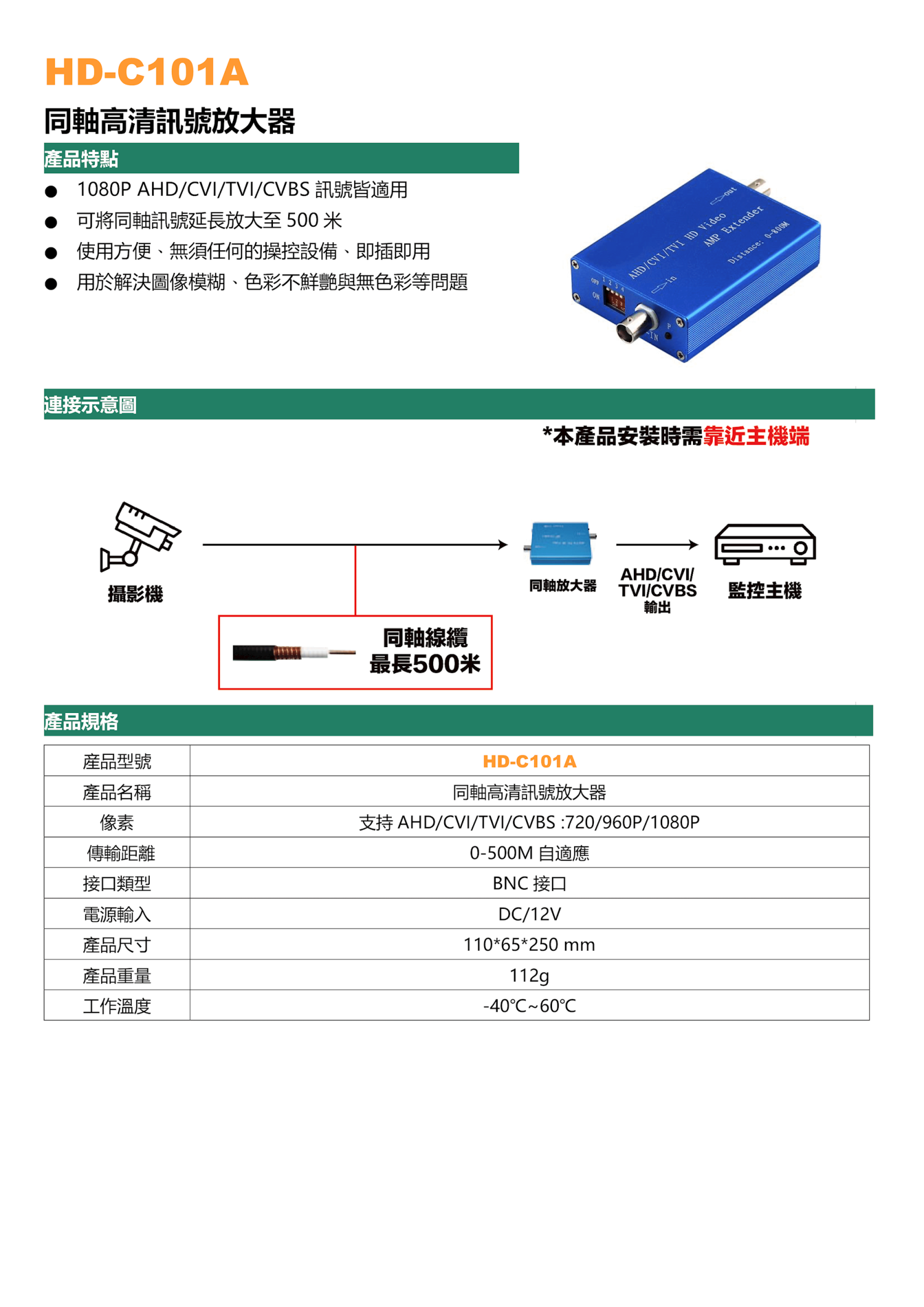 中繼器/放大器 HD-C101A