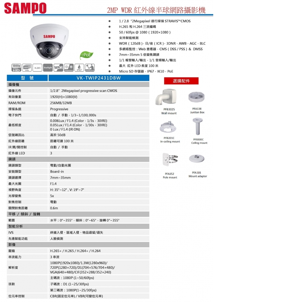 2MP IP攝影機 VK-TWIP2431DBW