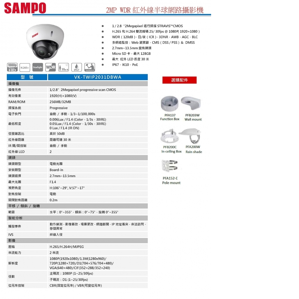 2MP IP攝影機 VK-TWIP2031DBWA