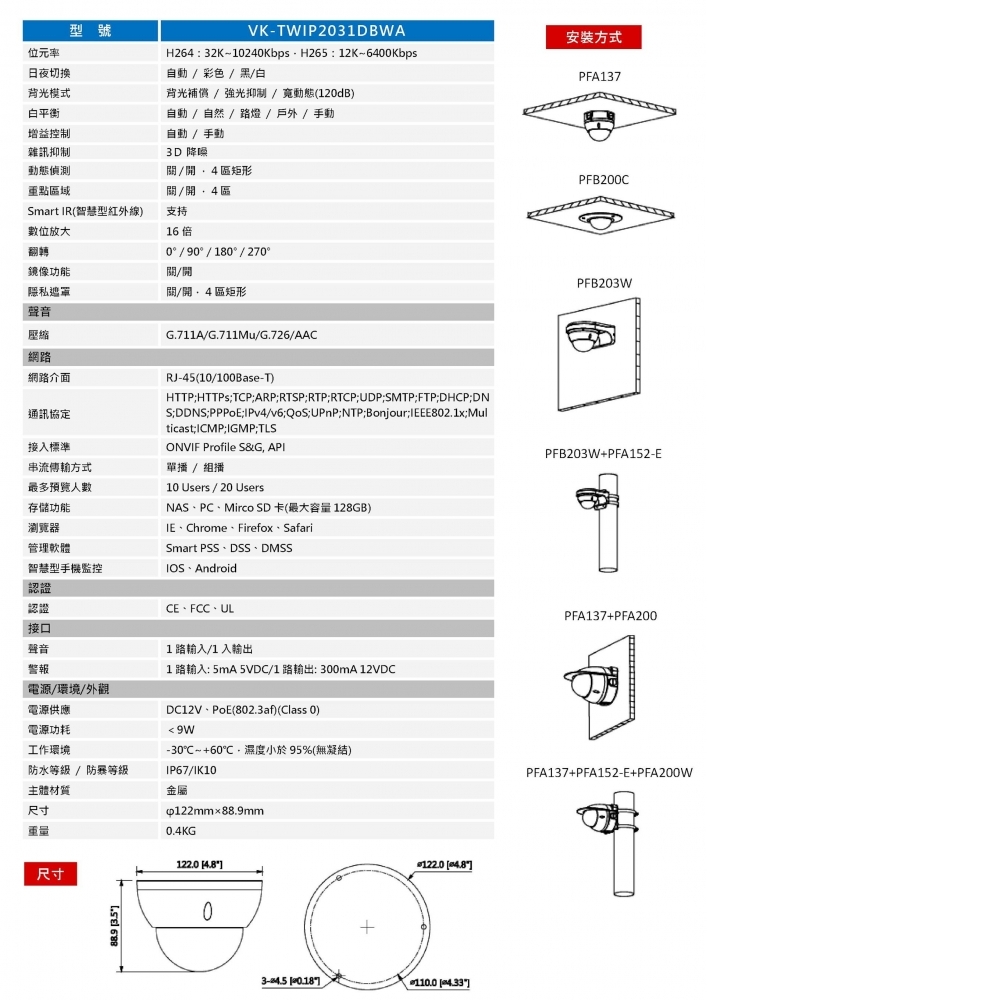 2MP IP攝影機 VK-TWIP2031DBWA