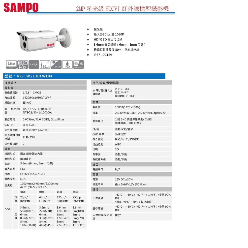 2MP攝影機 VK-TW2130FWDN