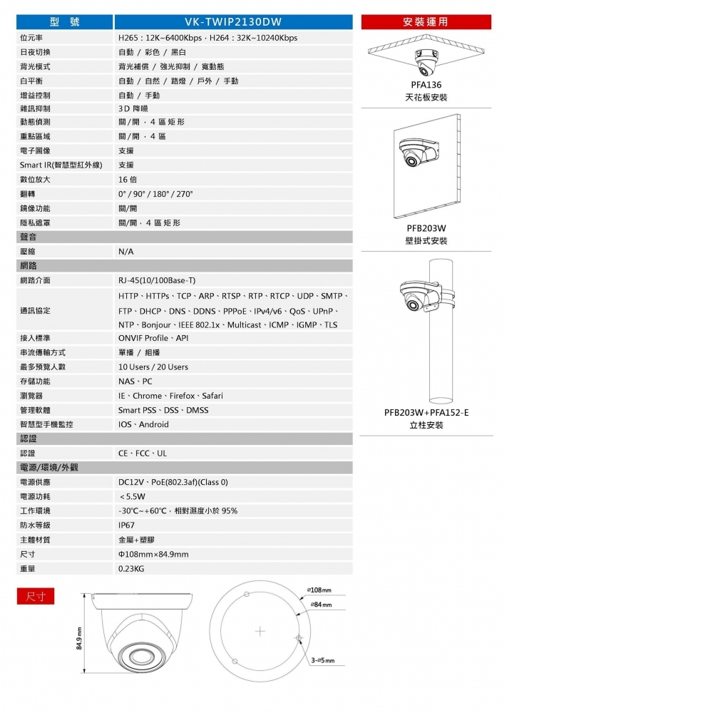 2MP IP攝影機 VK-TWIP2130DW