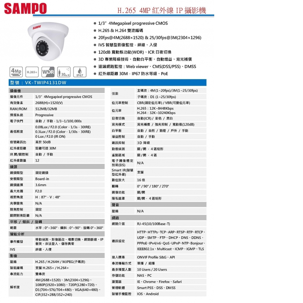 4MP IP攝影機 VK-TWIP4131DW