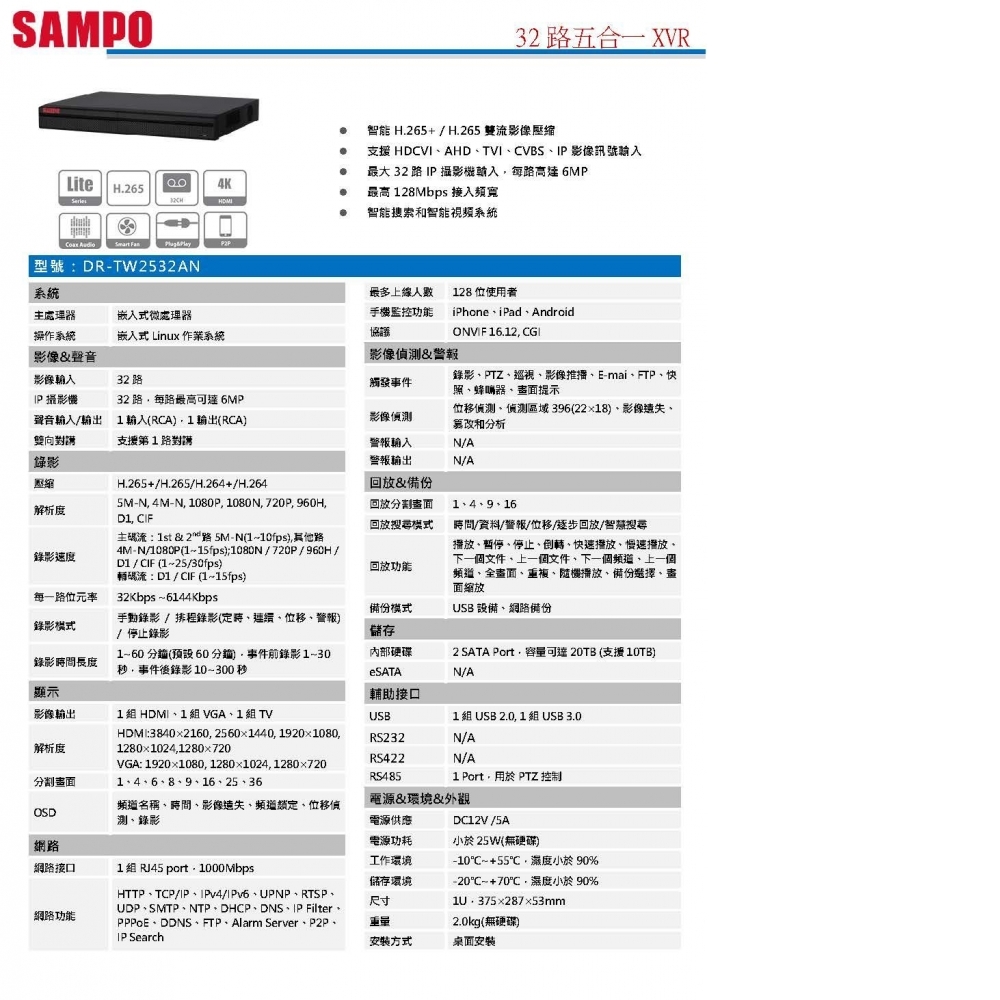 XVR(2HDD)數位錄影主機 DR-TW2532AN