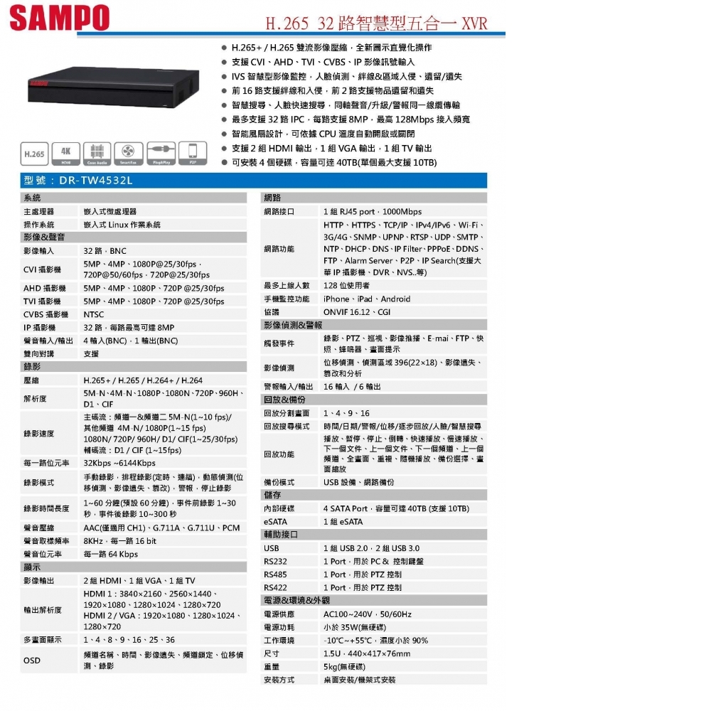 XVR(4HDD)數位錄影主機 DR-TW4532L