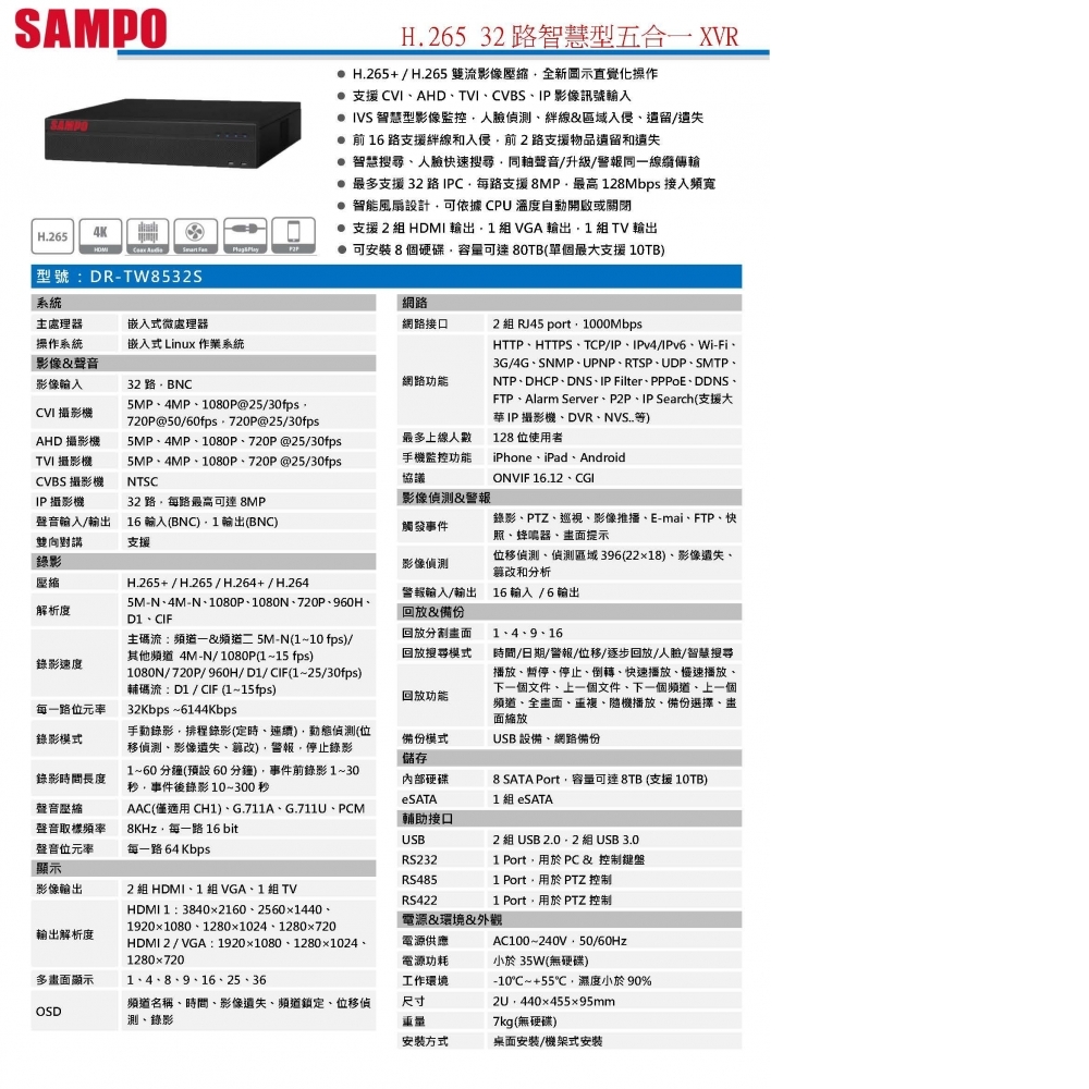 XVR(8HDD)數位錄影主機 DR-TW8532S