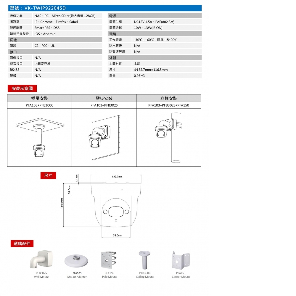 全功能型 IP攝影機 VK-TWIP92204SD