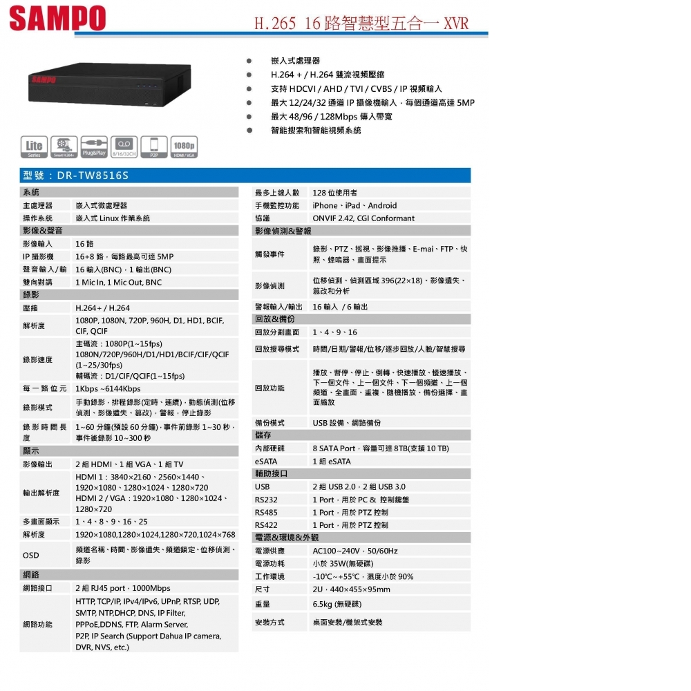 XVR(8HDD)數位錄影主機 DR-TW8516S