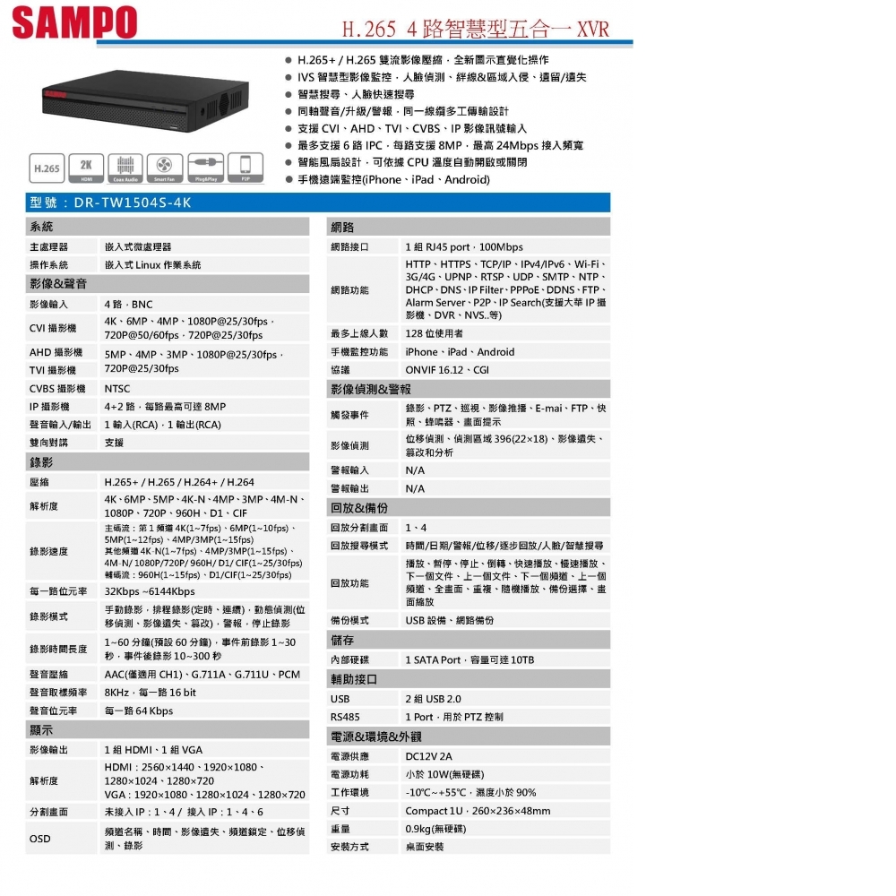 4KXVR數位錄影主機 DR-TW1504S-4K