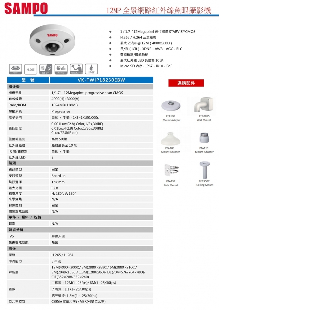 12MP IP攝影機 VK-TWIP18230EBW