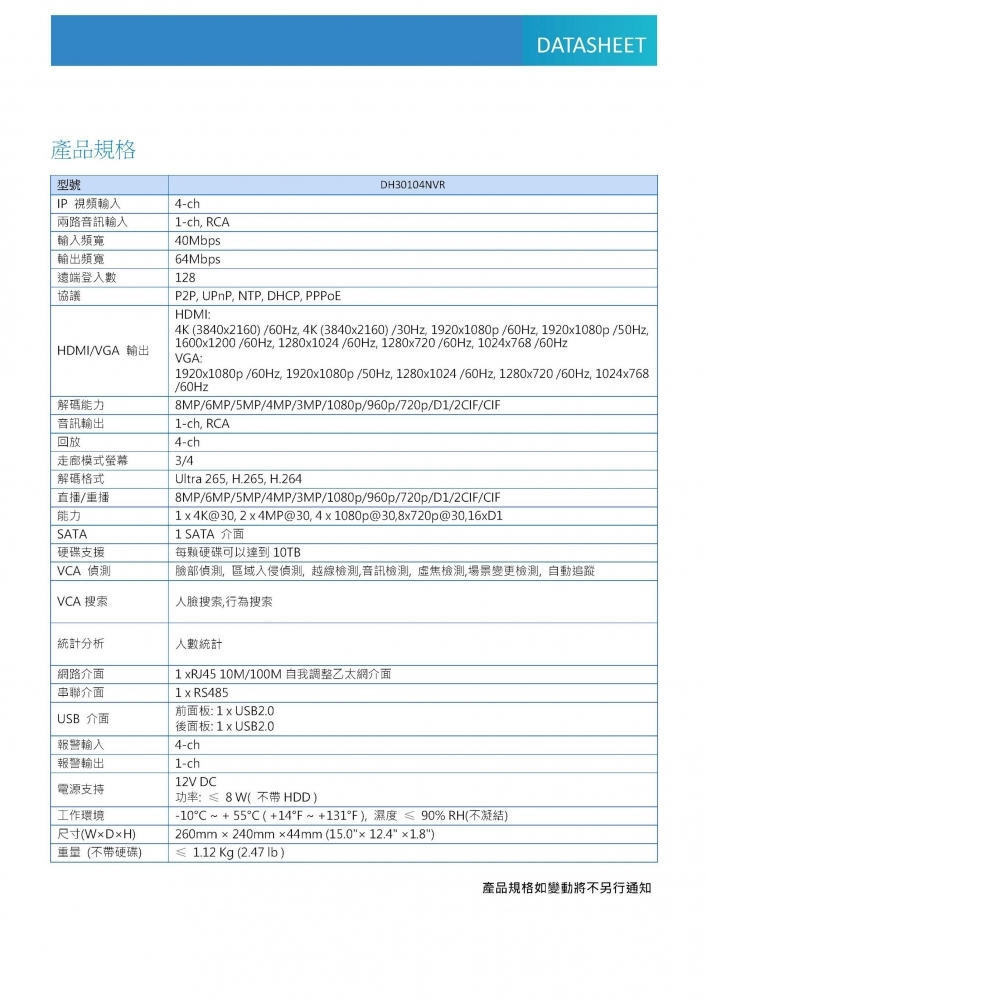 NVR網路型錄影主機 UNR30104