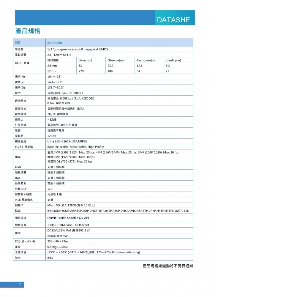 IP攝影機 UIP2324EBR