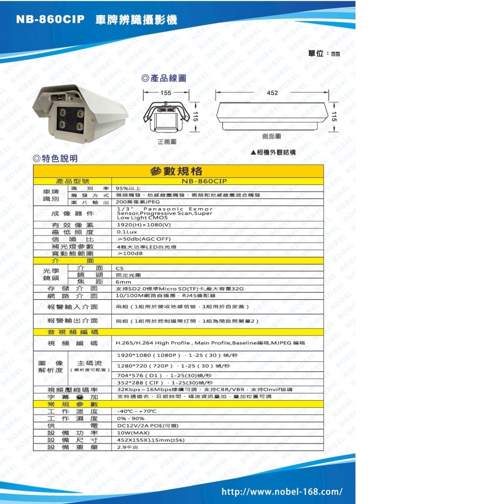 NB-860CIP 車牌辨識攝影機