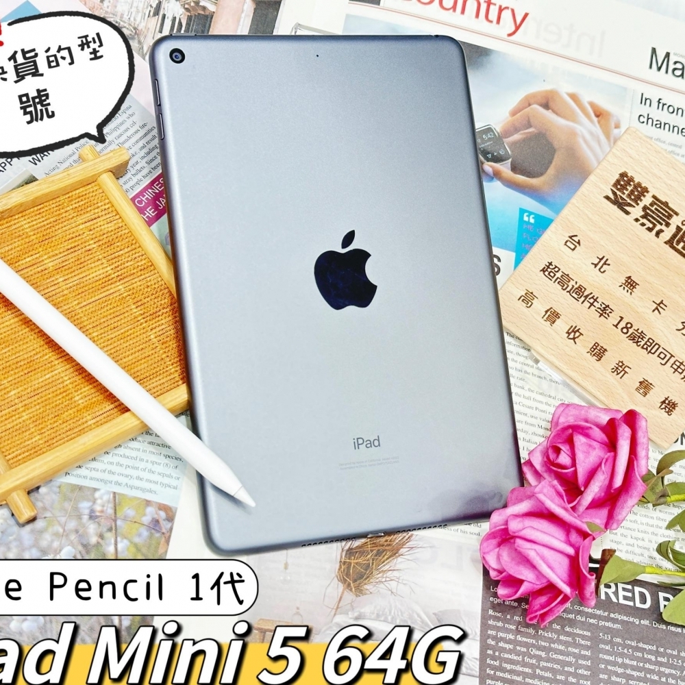 IPad MIni5 64G 已貼類紙膜＋Pencil1代  超缺貨的平板 電池健康96%  極新