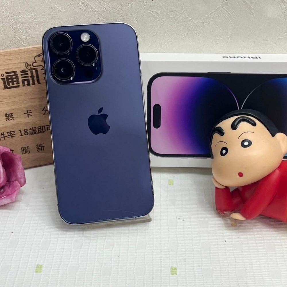 iPhone 14 Pro 128g 紫 電池86% 螢幕機身多處刮傷 背板有裂 有盒裝有配件